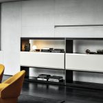 Minimalist Floating Wall Shelf Sliding Drawer Dark Wood Light Gloss Storage Unit