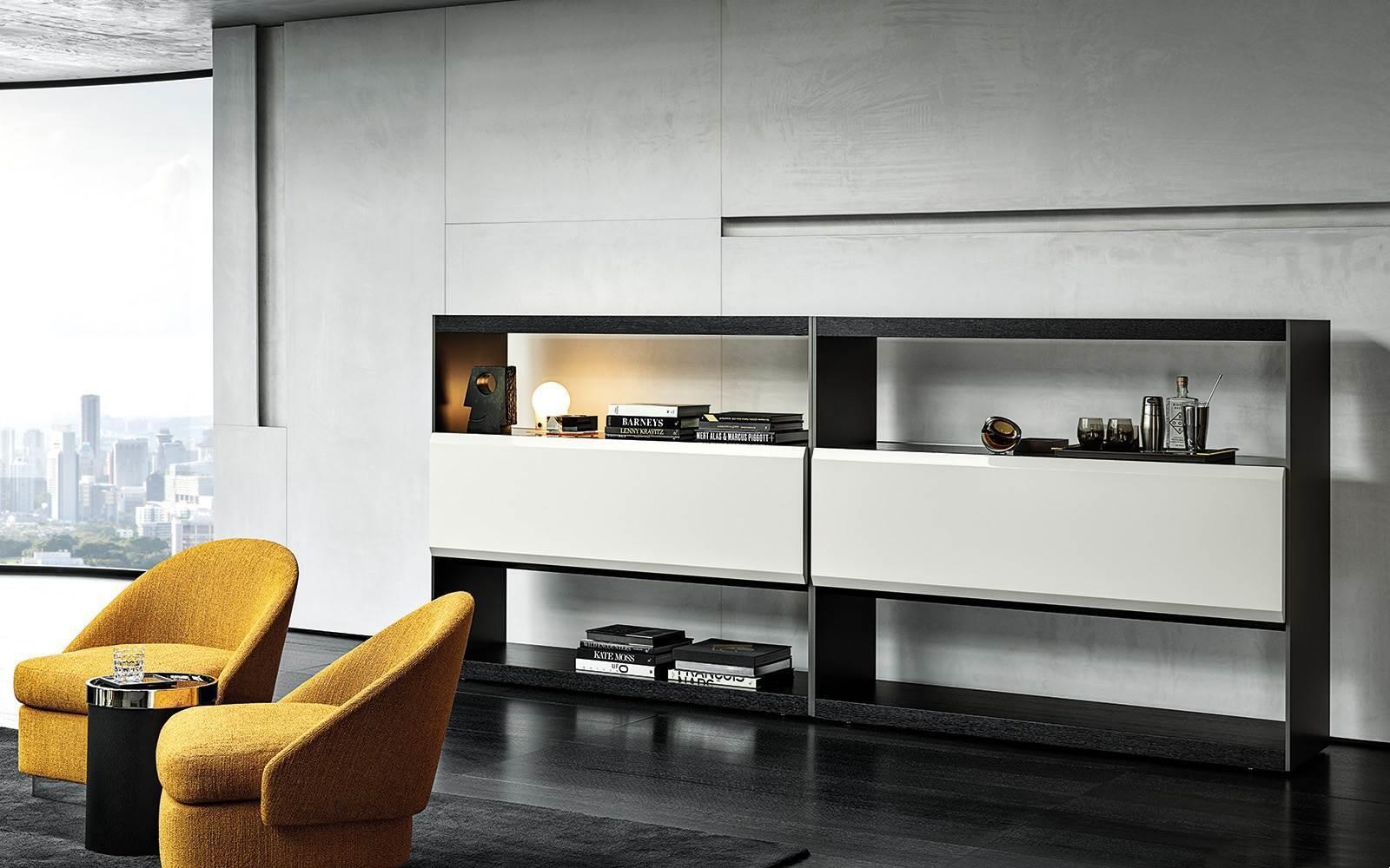 Minimalist Floating Wall Shelf Sliding Drawer Dark Wood Light Gloss Storage Unit