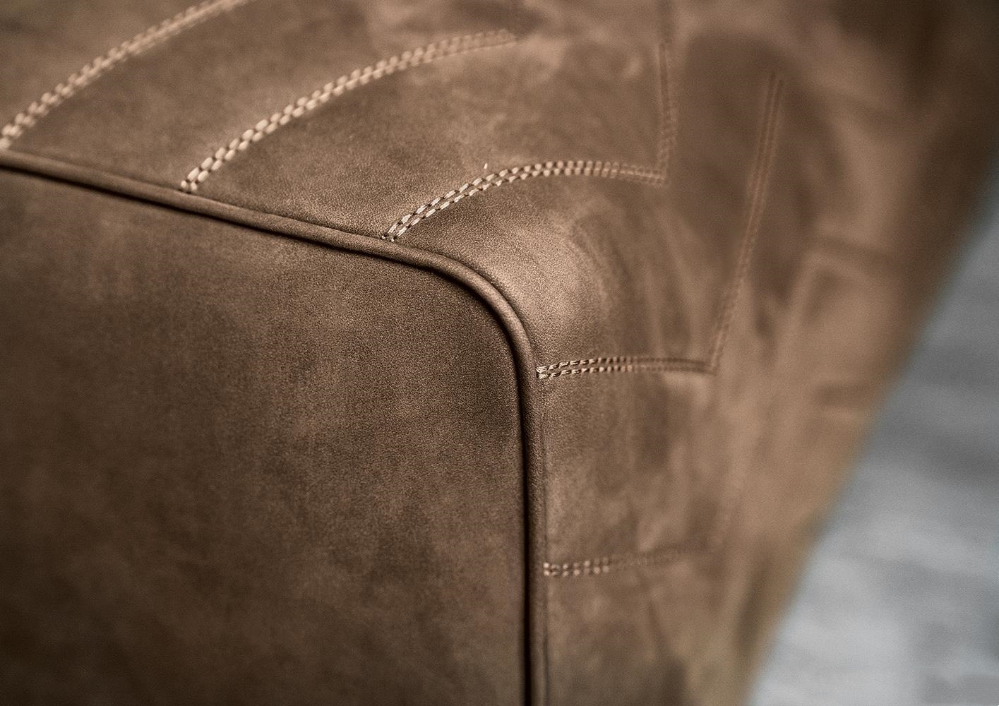 Brown Chevron-Quilted Bench with Velvet Upholstery and Polished Metal Legs