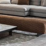 Brown Chevron-Quilted Bench with Velvet Upholstery and Polished Metal Legs