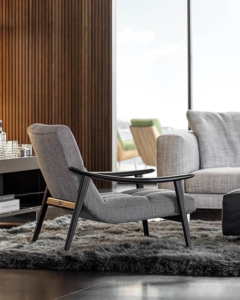 Italian Minimalist Modern Leather Black Armchair