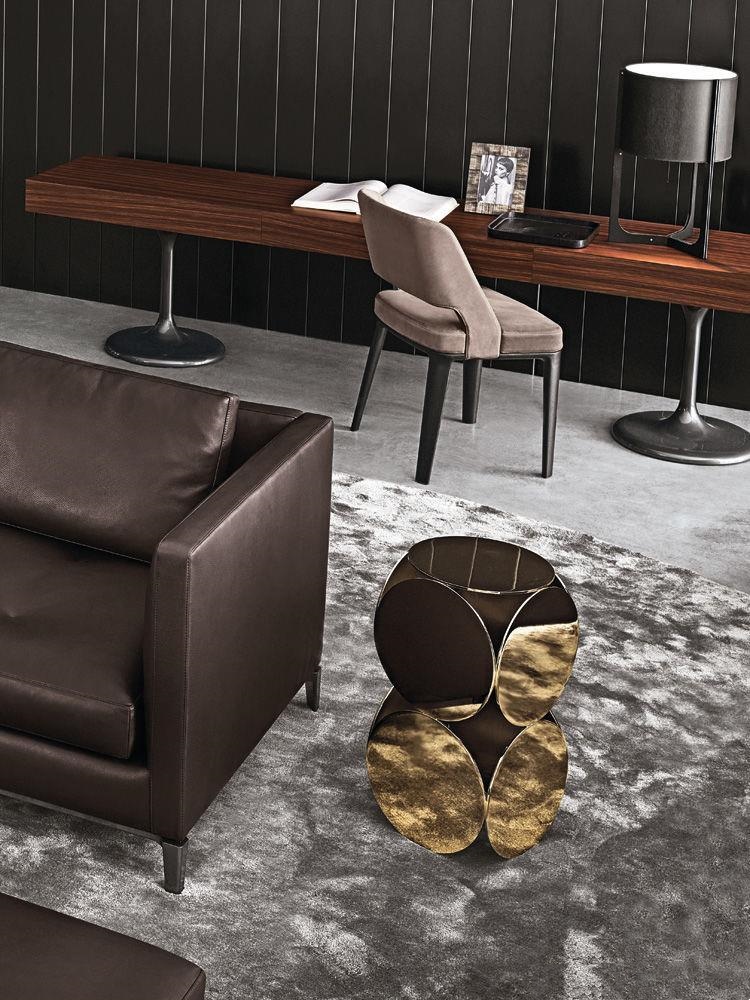 Gold-Toned Geometric Side Table with Double-Circle Design & Polished Finish