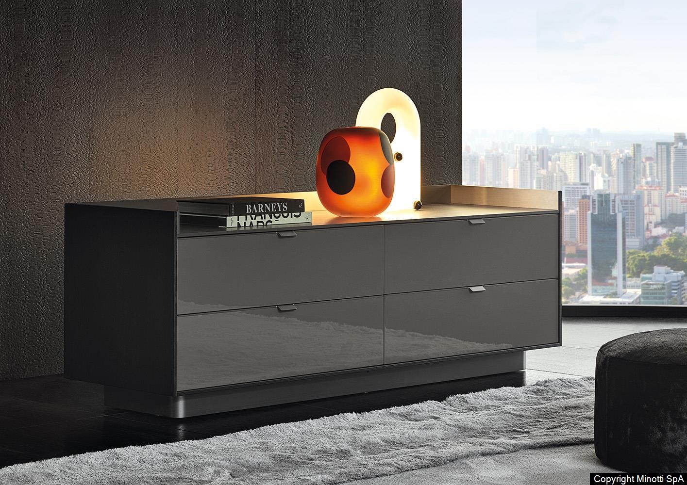 Sleek Gray Chest of Drawers with Glossy Finish and Minimalist Metal Handles
