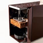 Olive Green Media Console with Marble Top Cabinet Storage and Polished Metal Base