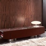 Olive Green Media Console with Marble Top Cabinet Storage and Polished Metal Base