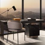 Modern Minimalist Floating Desk with 3 Drawer Storage Cabinet Dark Wood Black Gloss Finish