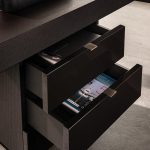 Modern Minimalist Floating Desk with 3 Drawer Storage Cabinet Dark Wood Black Gloss Finish