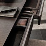 Modern Minimalist Floating Desk with 3 Drawer Storage Cabinet Dark Wood Black Gloss Finish