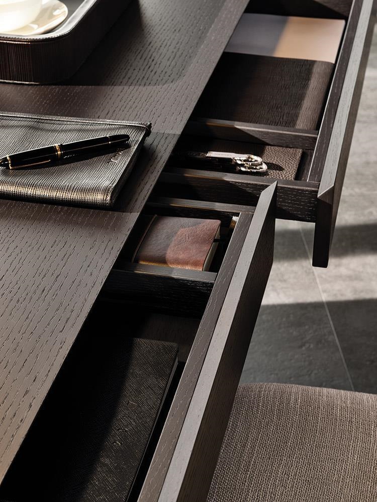 Modern Minimalist Floating Desk with 3 Drawer Storage Cabinet Dark Wood Black Gloss Finish