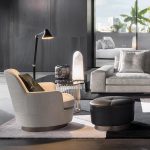 Luxury Swivel Yellow Armchair with Goose Down Cushions and Bronze Metal Base