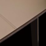 Oval Frosted Glass Dressing Table with Extendable Design and Black Metal Frame