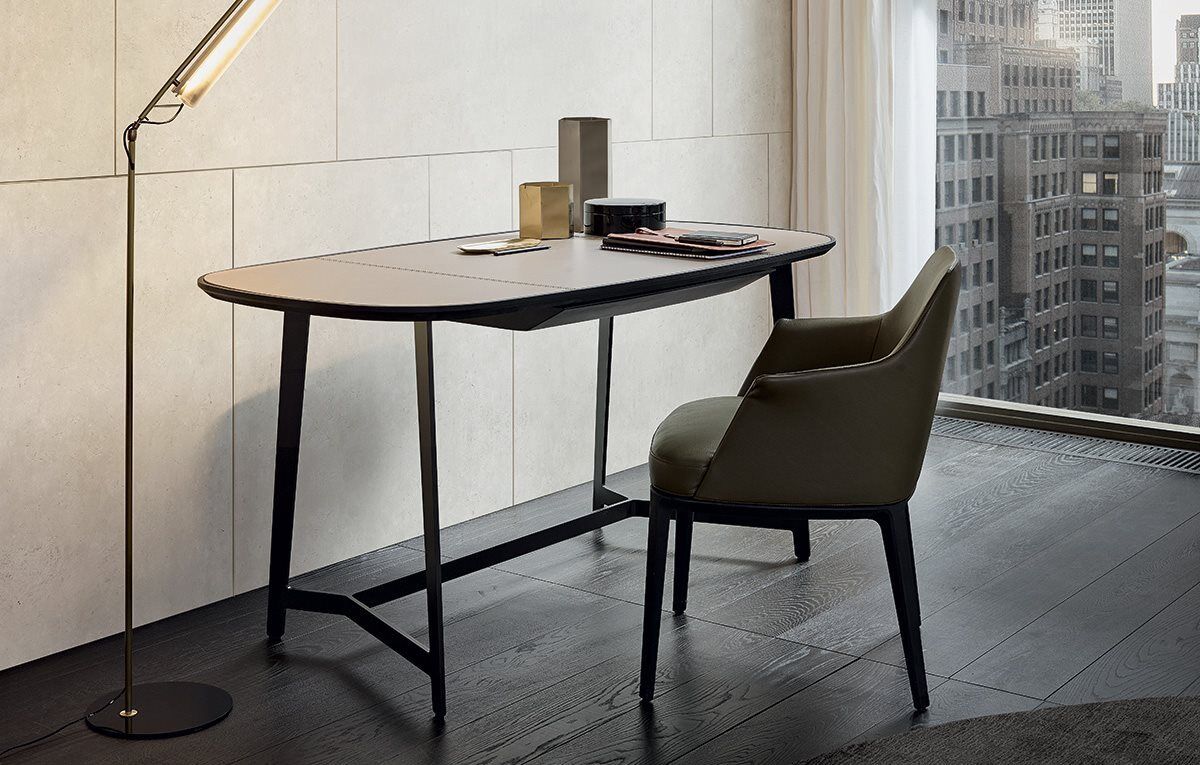 Oval Frosted Glass Dressing Table with Extendable Design and Black Metal Frame