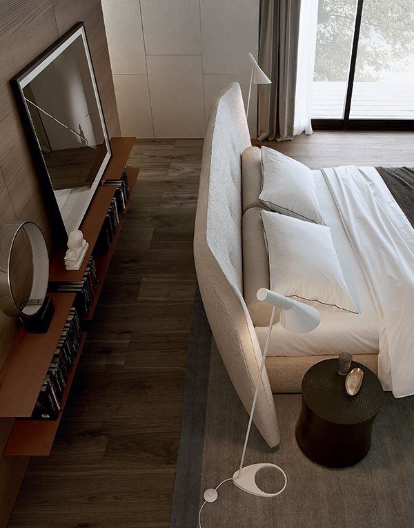 Plush Gray Fabric Bed with Wingback Headboard and Soft Upholstered Design