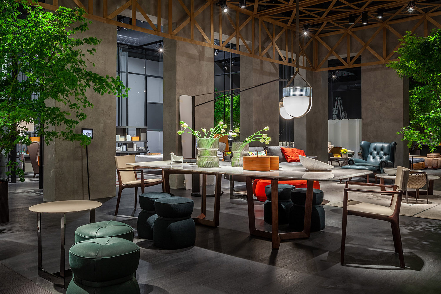 Tan Leather Dining Chair with Dark Wood Frame and Sleek Curved Design