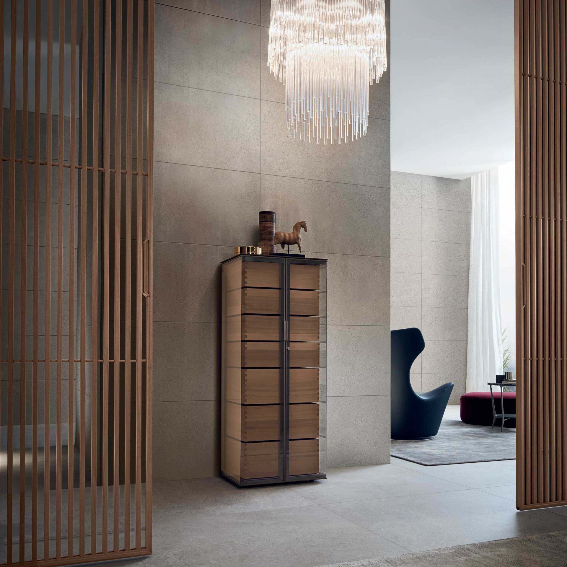 Modern Double-Door Storage Cabinet with Frosted Glass and Multiple Shelves