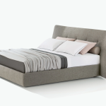 Plush Gray Fabric Bed with Wingback Headboard and Soft Upholstered Design