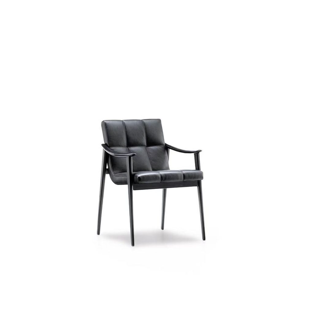 Sleek Black Leather Armchair Modern Minimalist Upholstered Dining Accent Chair