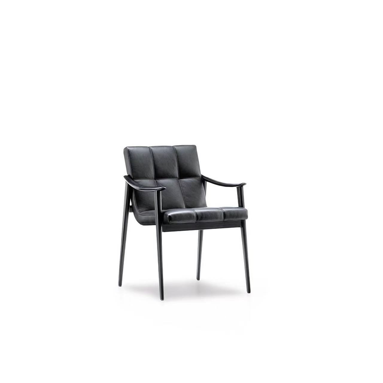 Sleek Black Leather Armchair Modern Minimalist Upholstered Dining Accent Chair