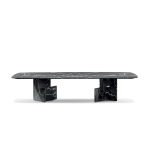 Luxury Black Marble Oval Dining Table with Sleek Geometric Base