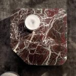 Marble-Top Modern Coffee Table with Polished Metal Base & Open Shelf