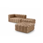 Beige Modular Sectional Sofa Tufted Design Shearling Accent Ottoman Set