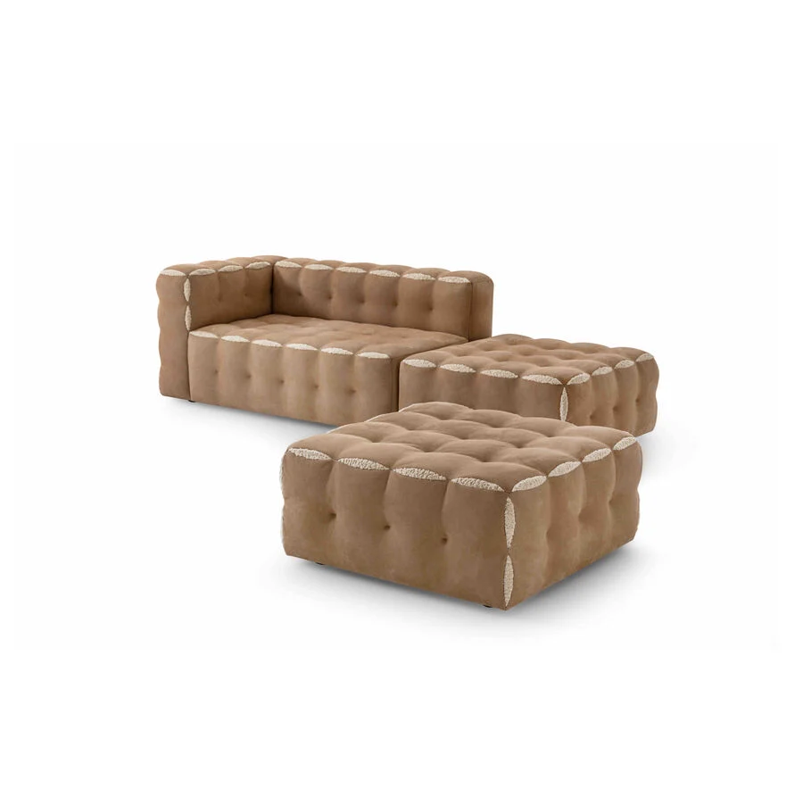 Beige Modular Sectional Sofa Tufted Design Shearling Accent Ottoman Set