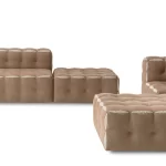 Beige Modular Sectional Sofa Tufted Design Shearling Accent Ottoman Set