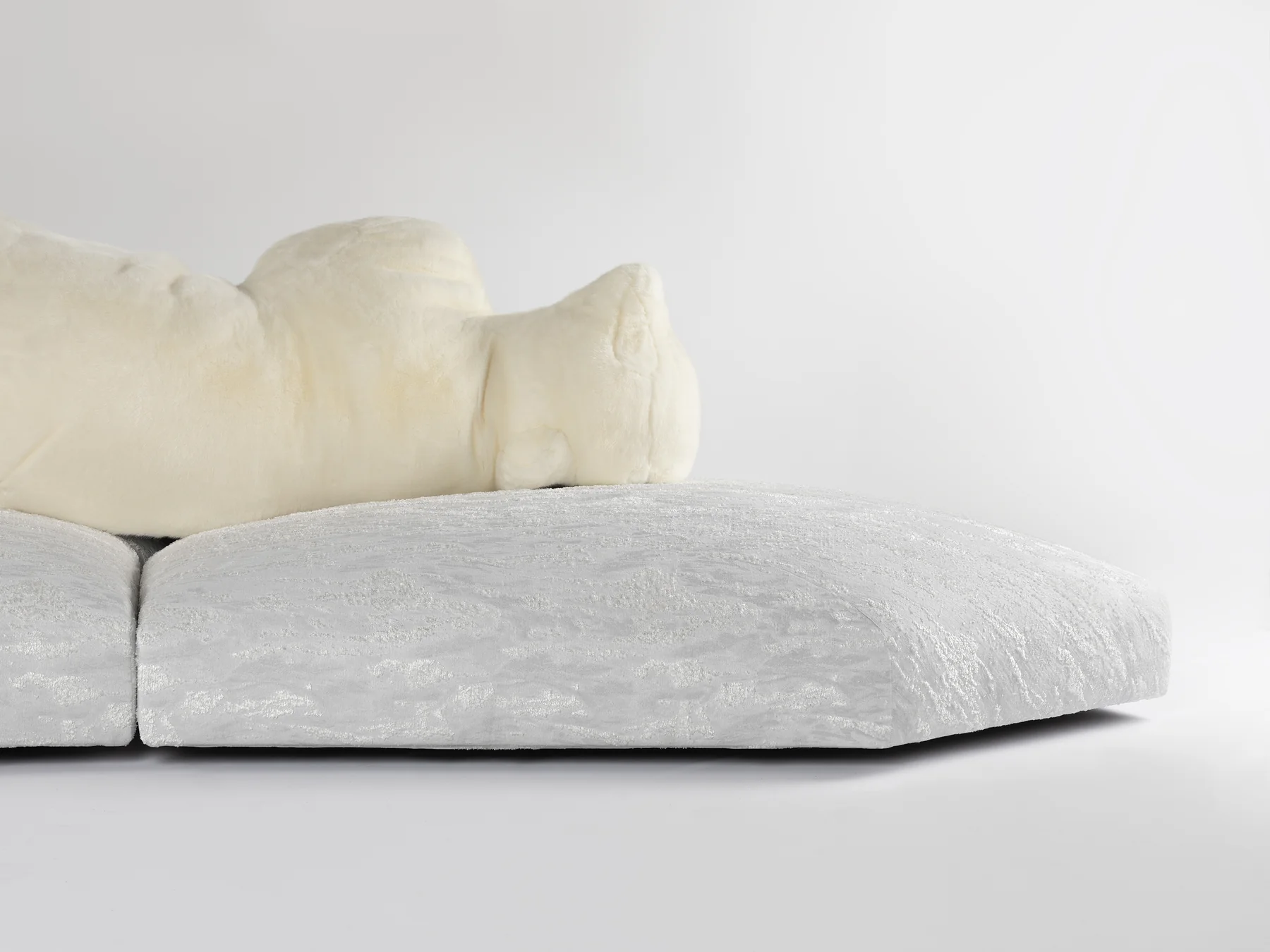 Sculptural Bear Sofa with Furry Backrest and Ice Textured Base