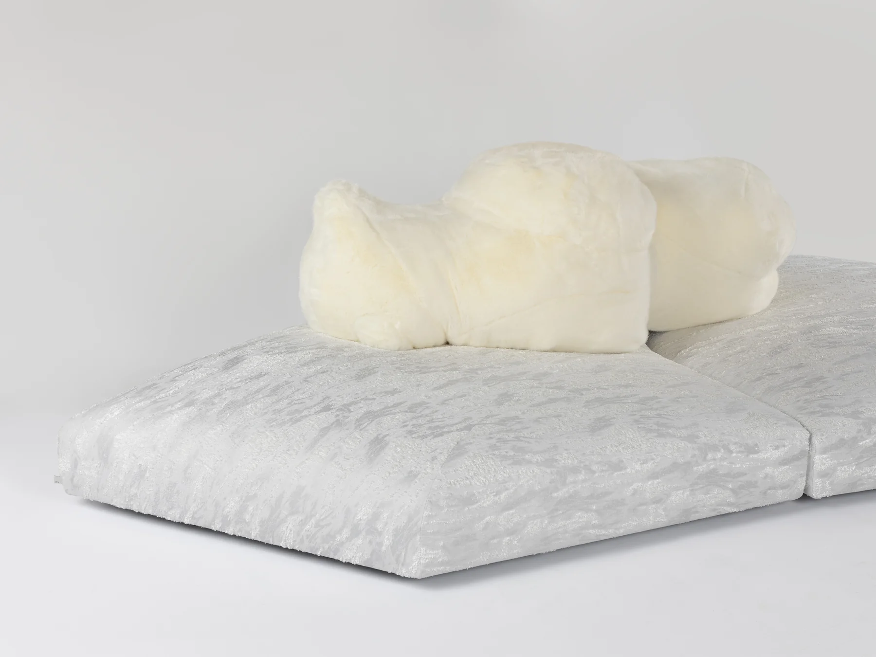 Sculptural Bear Sofa with Furry Backrest and Ice Textured Base