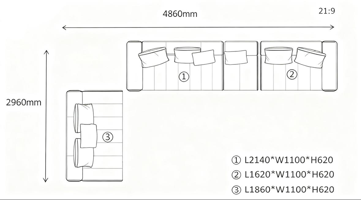 L-Shaped Sectional Sofa A(7 seaters)