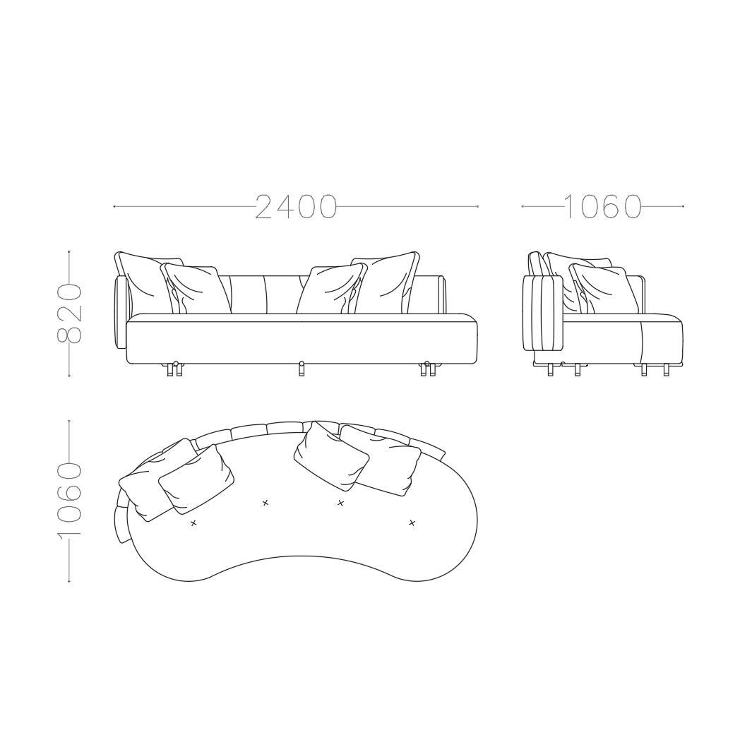Single Armrest Four Seaters with Curved Left Armrest